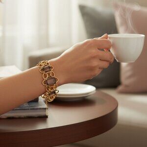 Nolan Miller Textured Links Simulated Smokey Topaz Gold Tone Statement Bracelet